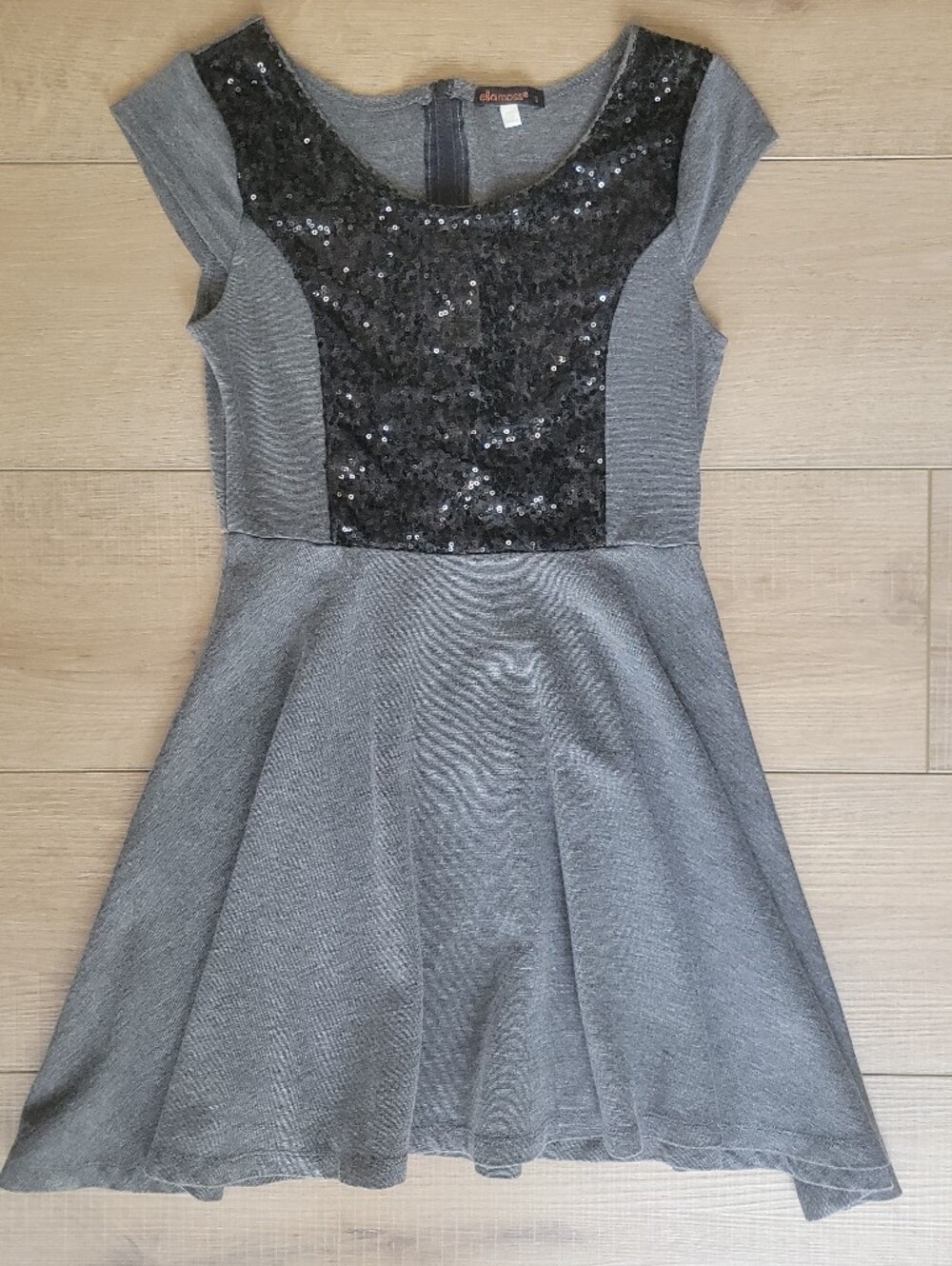 Ella Moss Sequin Panel Knit Skater Fit & Flare Dress Gray Heather Girls 12